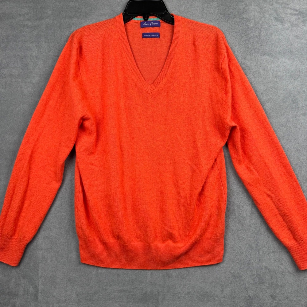 Alan Flusser 100% Pure Cashmere V Neck Sweater Orange Women's‎ Soft Luxury